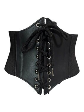 Black Lace-Up Wide Waist Corset Belt